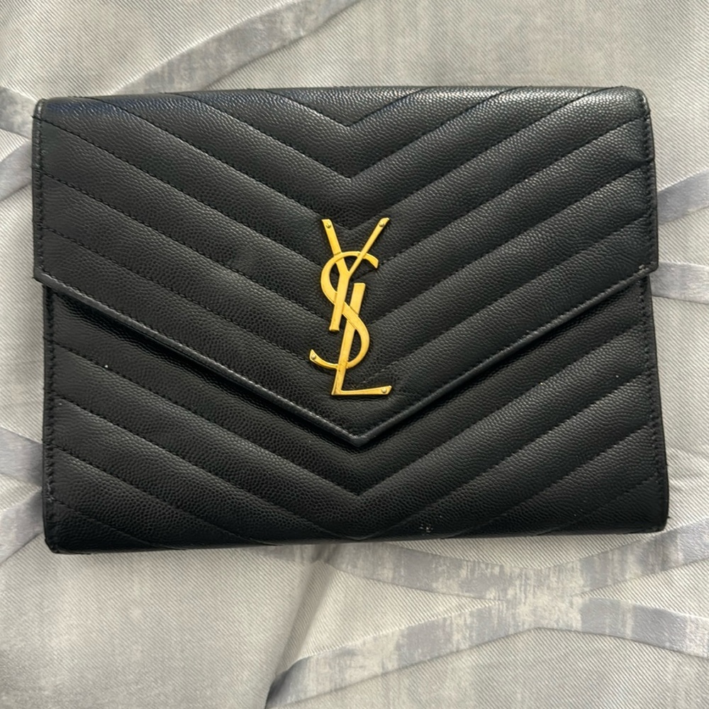 YSL black leather clutch